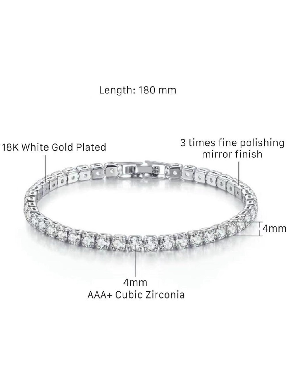 Cubic Zirconia Tennis Bracelet 4mm Adjustable Sparkle Jewelry Fifi’s Closet - Picture 5 of 10